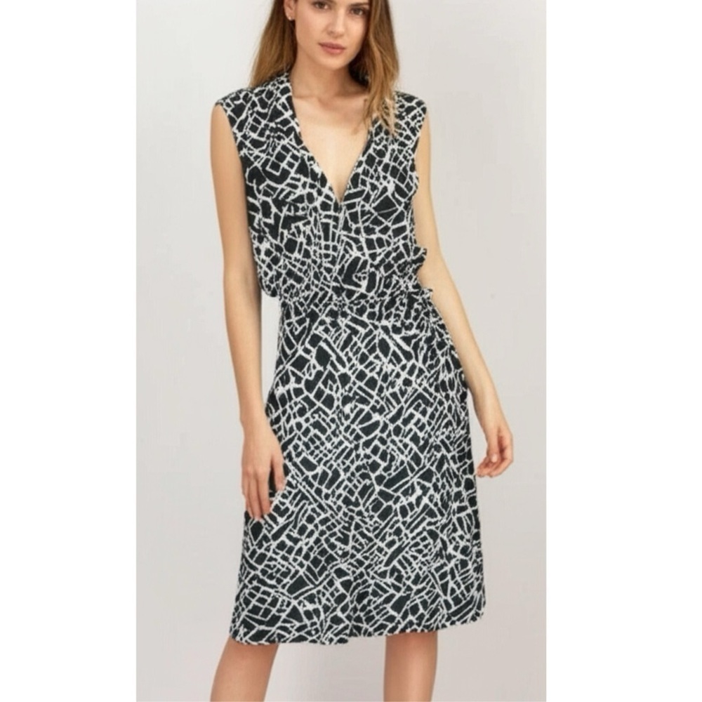 STUDIO ONE New York Women’s Large Geometric Dress Sleeveless V Neck Black White